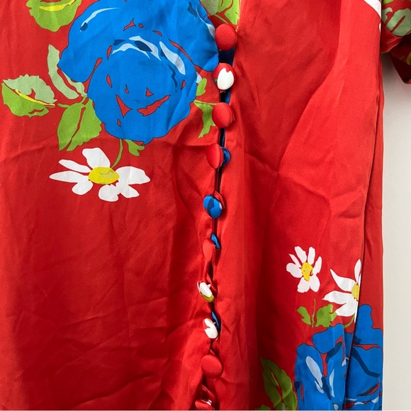 NWOT De La Vali Ohio Satin Floral Print Maxi Dress 4 - Picture 6 of 16